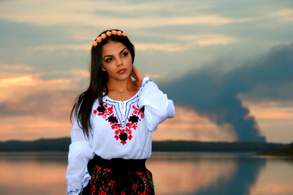 Girl by the Lake at Sunset