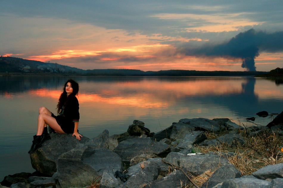 Girl Lake Sunset