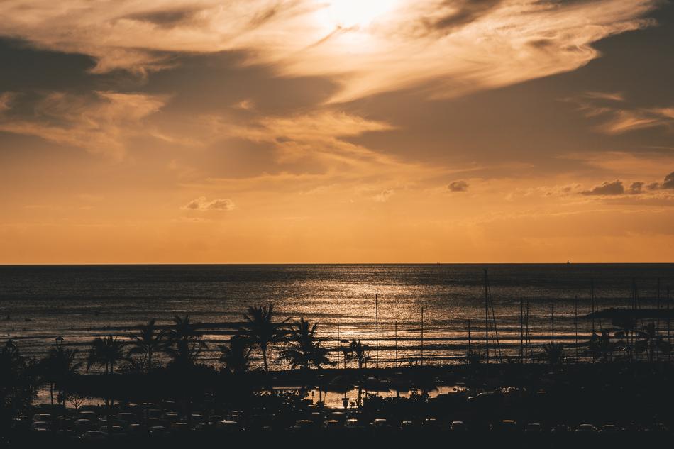Sunset Dawn Sky over hawaii seashore
