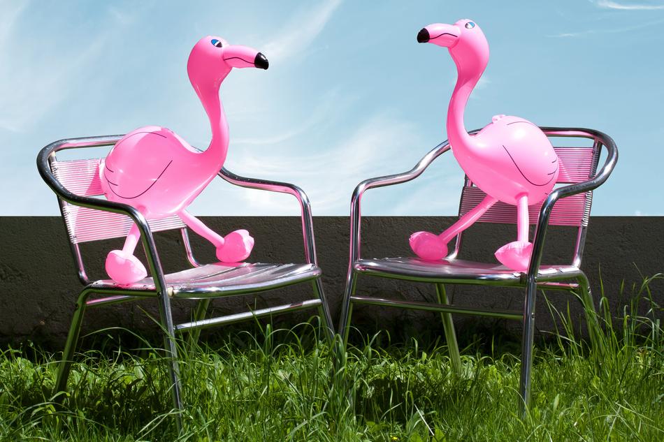 Flamingo Inflatable Pink balloons on chairs