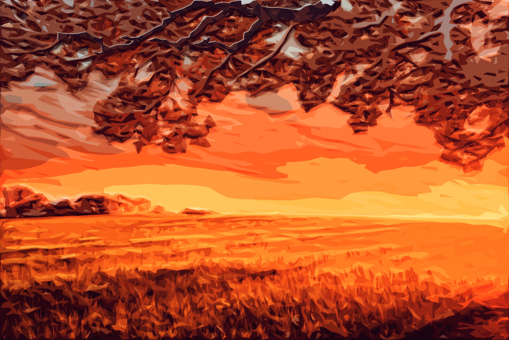 Закат на полях рисунок оранжевый