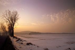 Sunset Winter Snow The Beauty Of