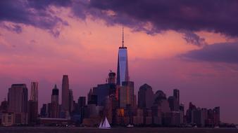 purple sunset over buildings City