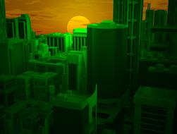 city urban sunset render