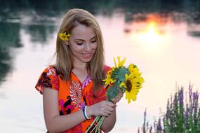 Girl Sunset Sunflower