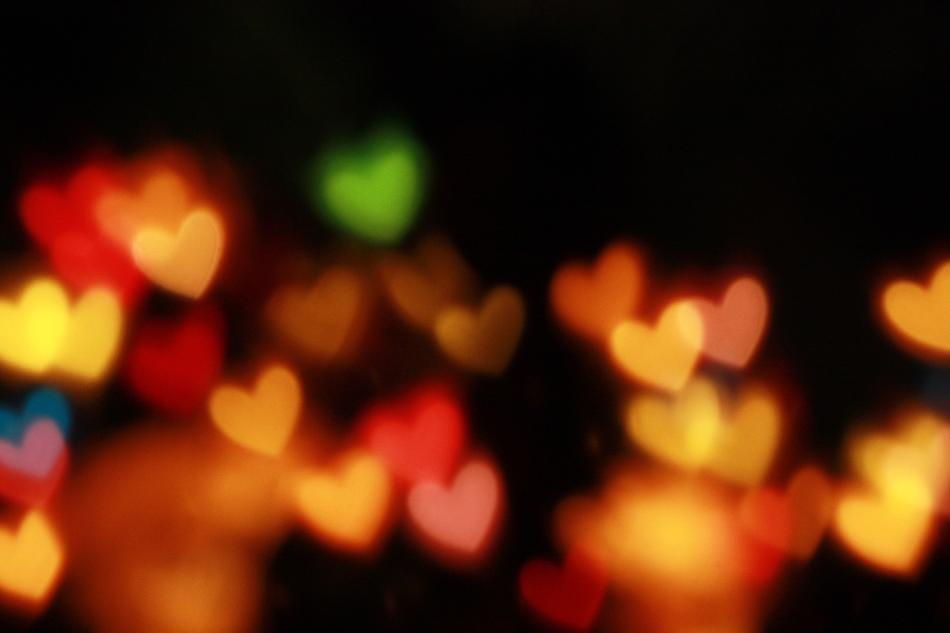 heart shaped Bokeh Lights at Night