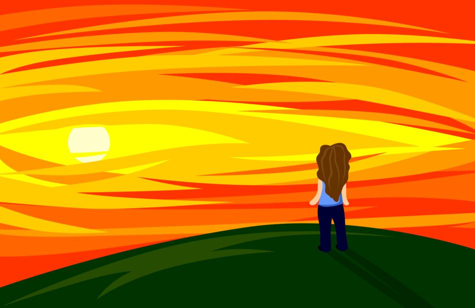 sunset girl loneliness delight