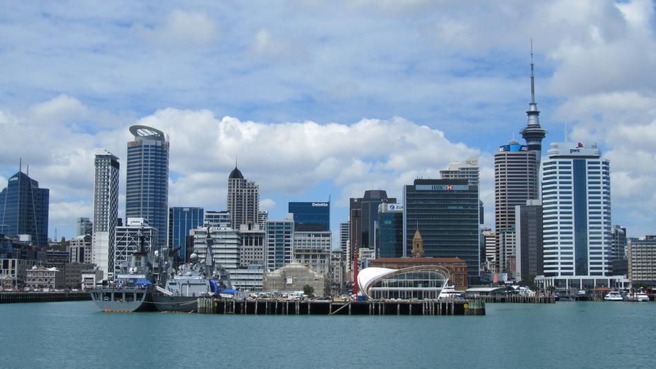 Modern buildings by the ocean