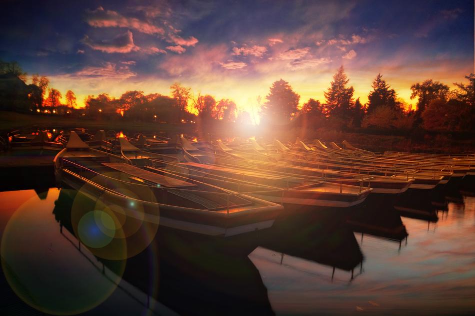 boats on the pier in the Park Kingdom of Dessau-Worlitz