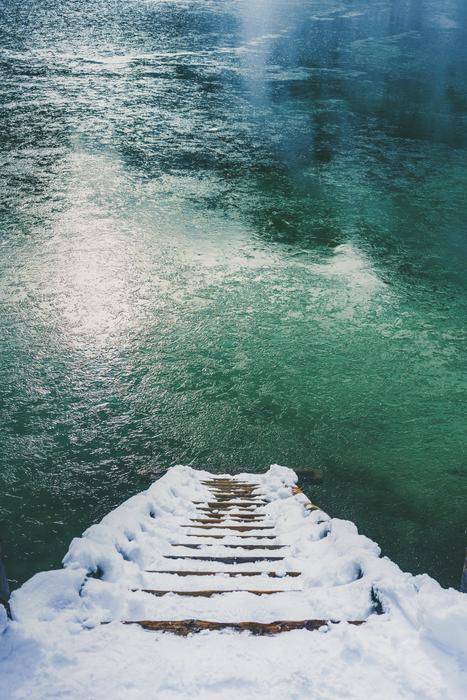 ice ladder descending into the water