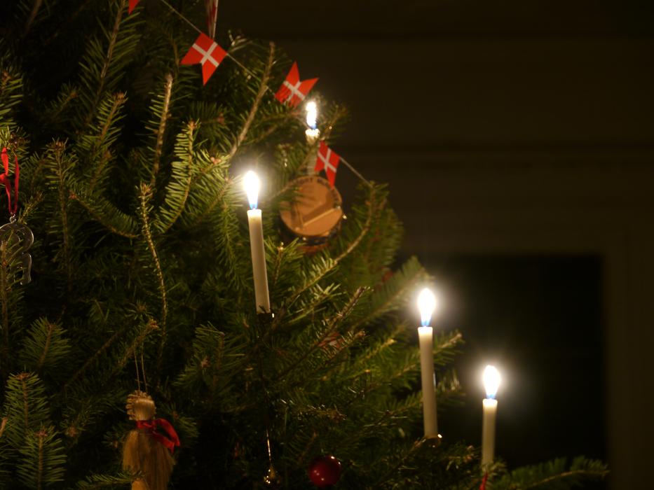 burning candles on the christmas tree