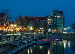 evening city with the port