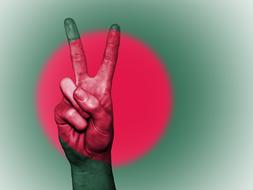 a peace sign on the hand of a man