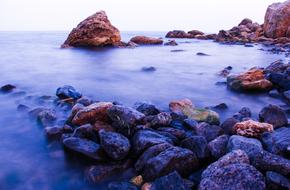 rocks with moss in the lake