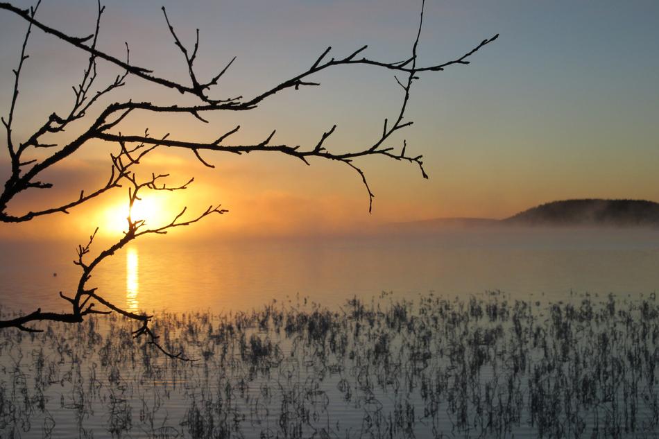 winter lake landscape sunset