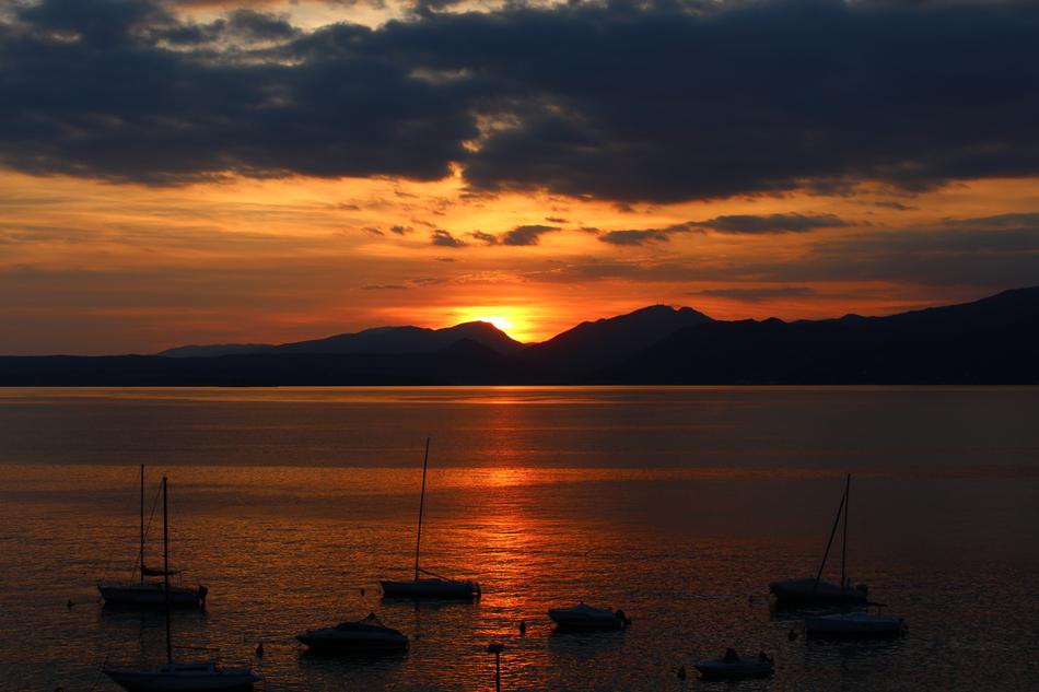 Garda Sunset Mountains Sailing