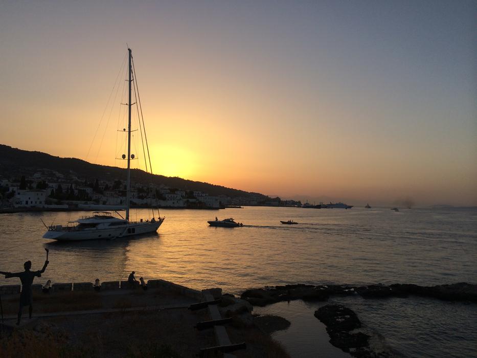 boat at sea at a beautiful sunset