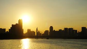 bright sun over the city