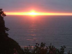 red sunset on the sea horizon