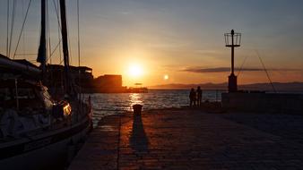 beautiful sunset in a fishing port