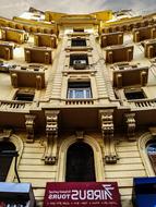 multistory historical building, low angle view, detail