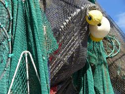 Colorful fishing nets on the ship