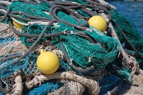 Colorful fishing nets with ropes