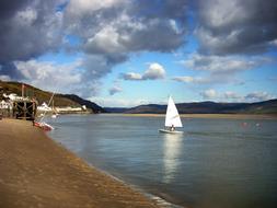 sailboat near scenic coast, uk, England, Aberdyfi