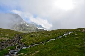 clouds grass river view