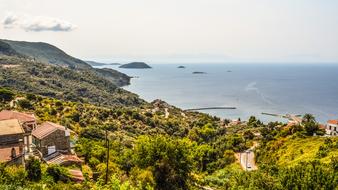 village on scenic coast at sea, Greece, Skopelos, Glossa