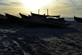 Boats on Beach at dusk