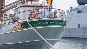 View of the deck of the ship with ropes