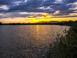 purple and golden Landscape, Pond at Twilight