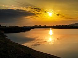 sunset over calm body of water in scenic Landscape