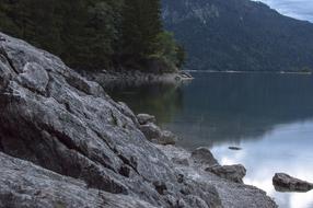 Lake Brine shore at dusk, germany, Eibsee