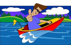 cartoon happy cool man thumb up speeding in motor boat