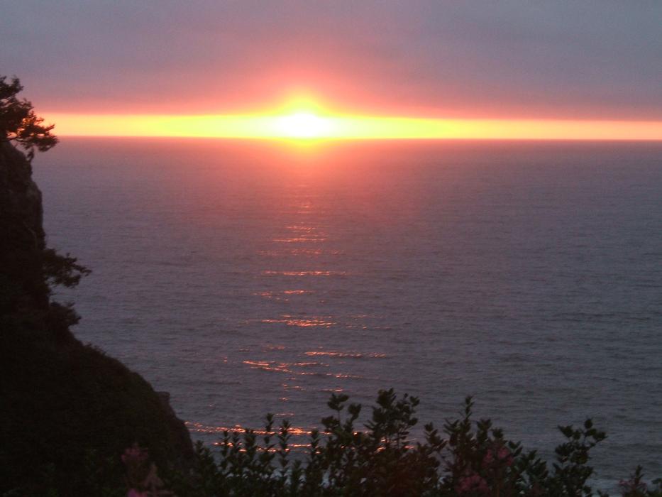 red sunset on the sea horizon