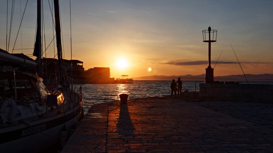 beautiful sunset in a fishing port