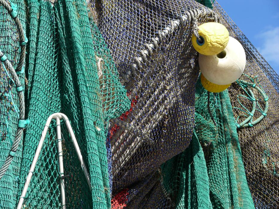 Colorful fishing nets on the ship