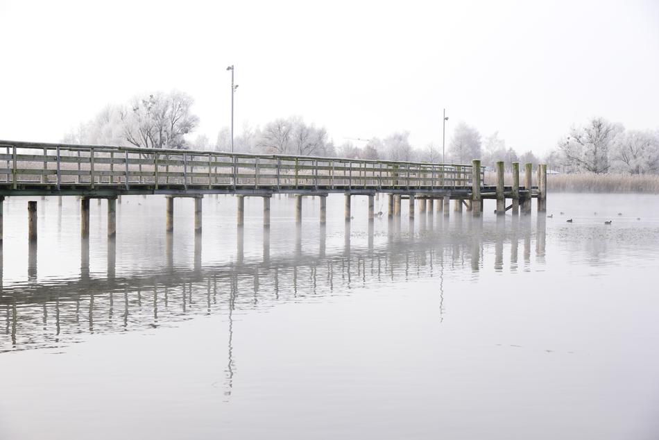 Snowy landscape on the bridge