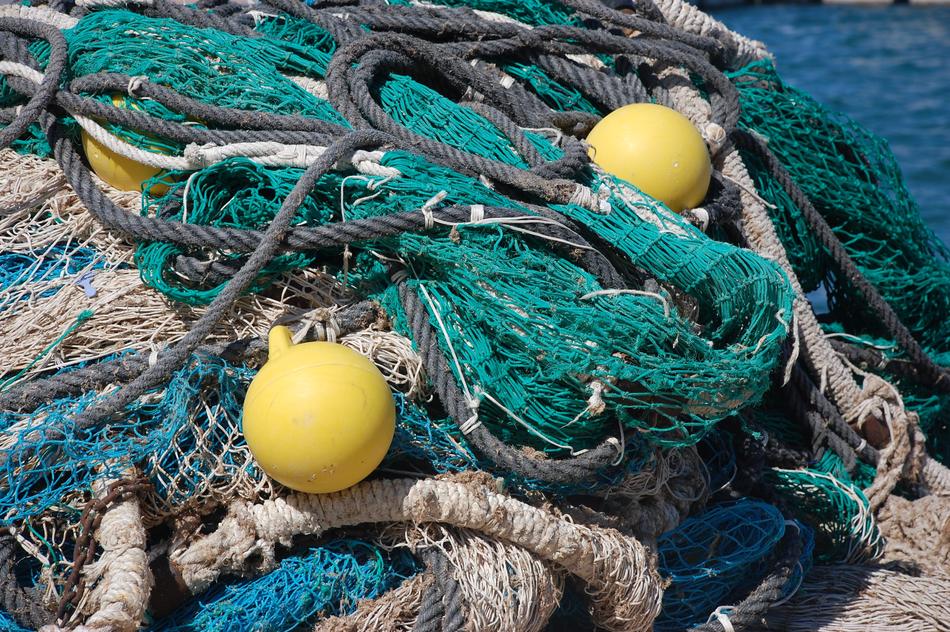 Colorful fishing nets with ropes