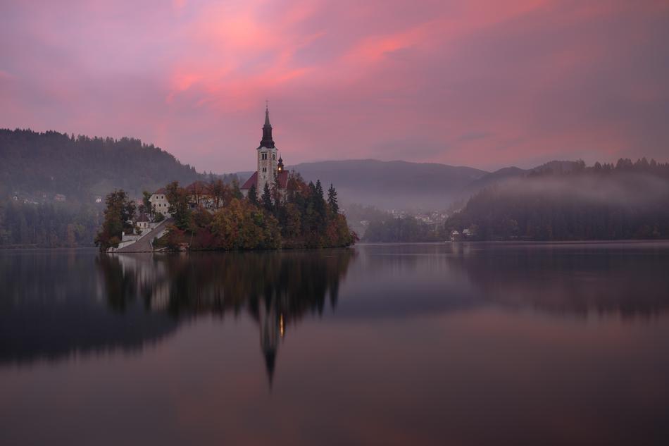 evening landscape in the church