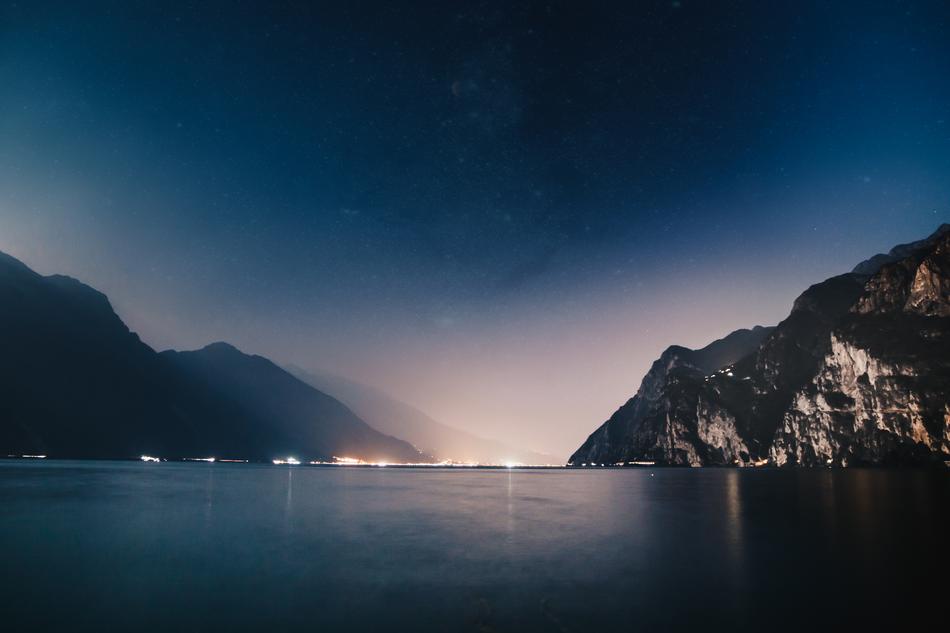 Evening view of the lake and cliffs