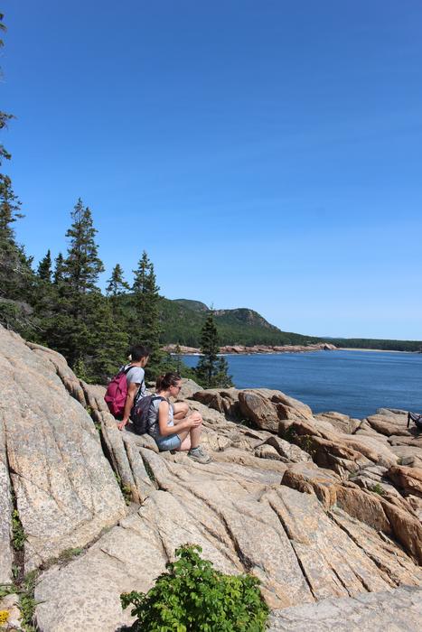 Cute couple of friends looking at nature