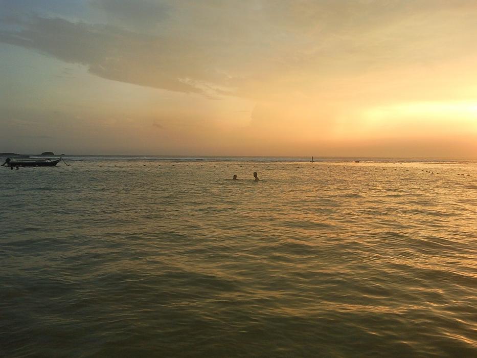 A bright sunset over the sea