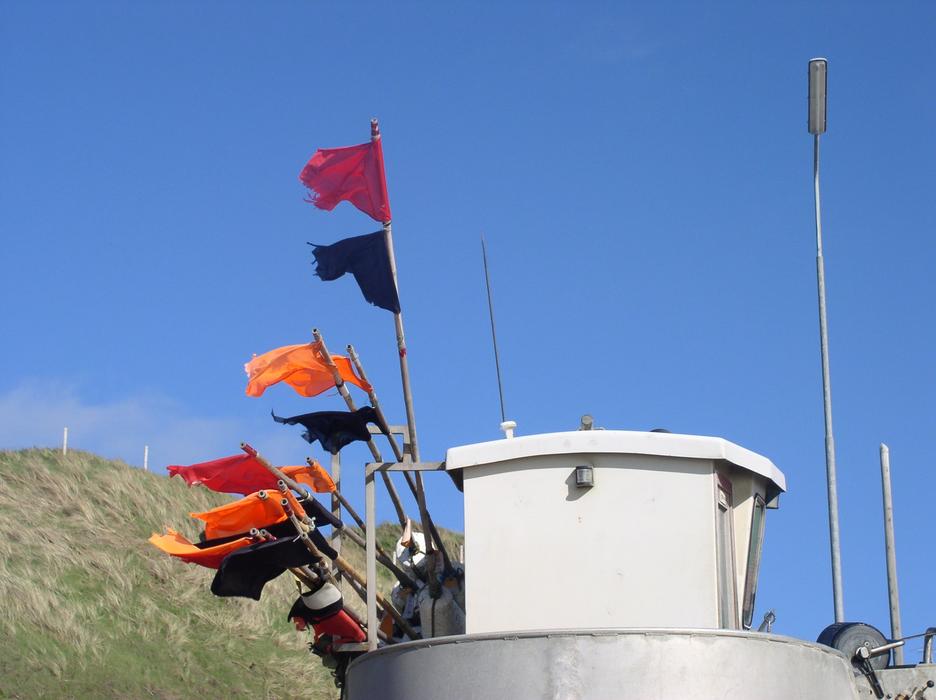 colorful flags on the building