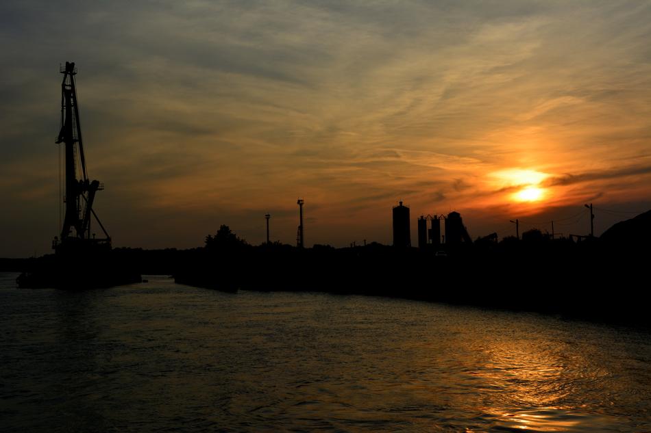 sunset on the silhouette of the city