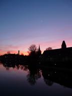 old city on riverside at dusk