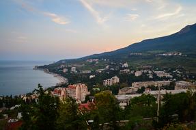 city on Sea coast at summer Evening, russia, Yalta