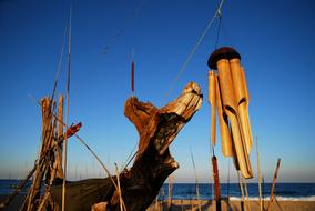 bamboo wind chimes on Beach at Sea